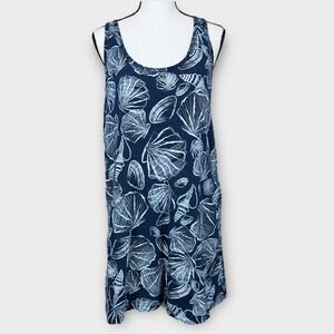Fresh‎ Produce Sleeveless Blue Shells All Over Print Cotton Knit Dress Womens M
